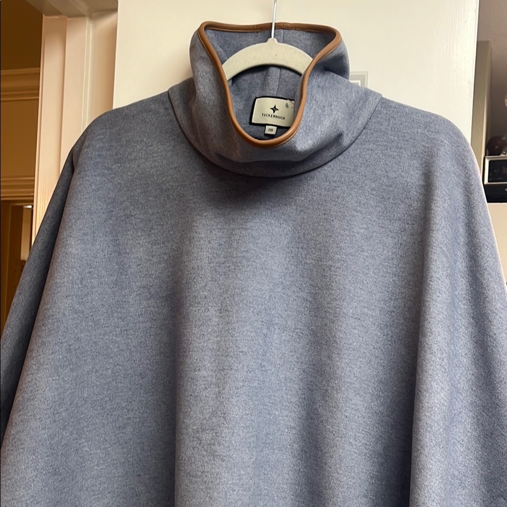 TUCKERNUCK Slate Blue Leather Trim Funnel Piper Poncho - One Size